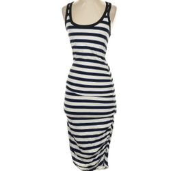 Express Black and White Striped Midi Dress