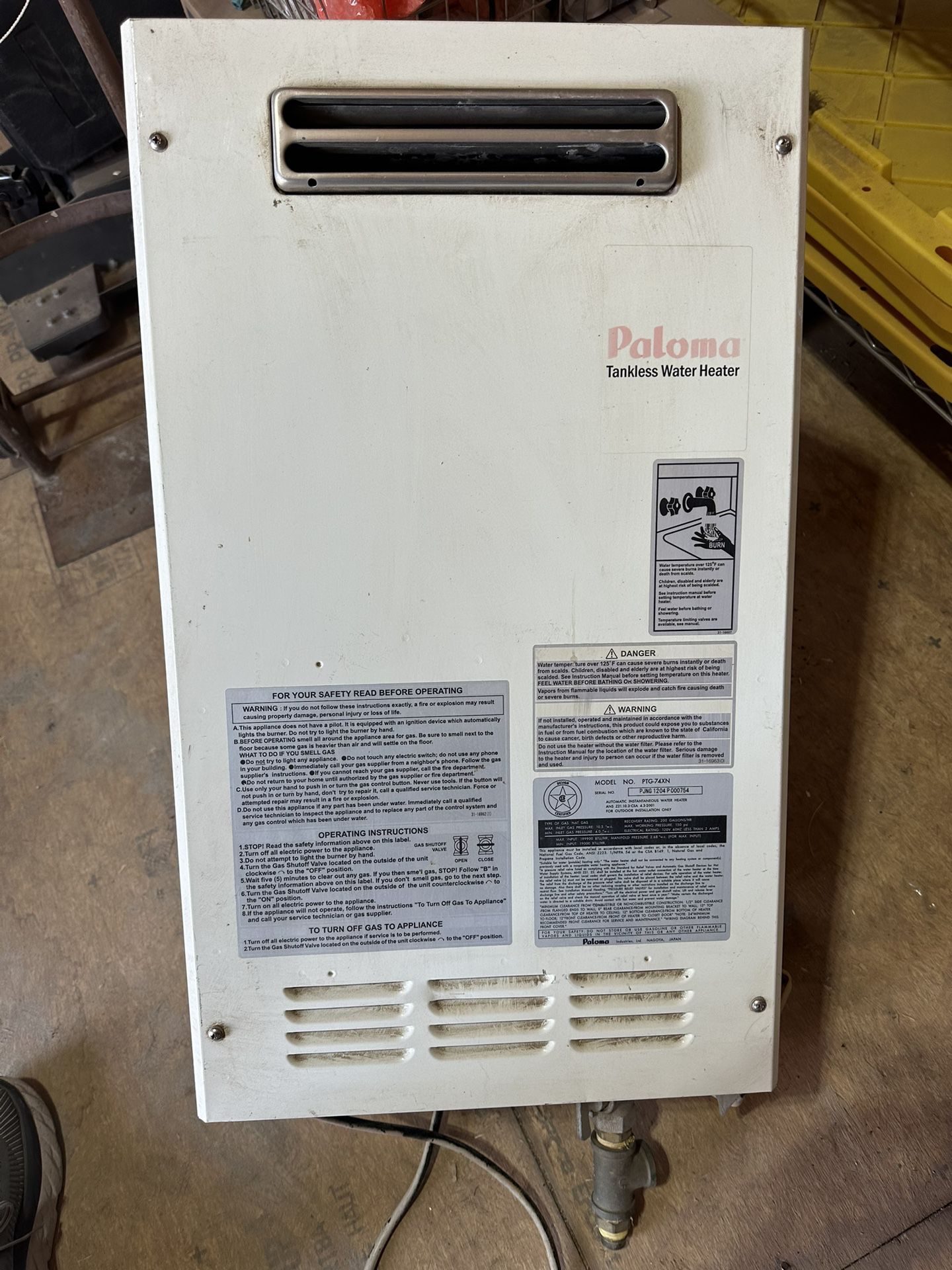 Paloma Tankless Gas Water Heater Model PTG-74XN