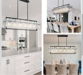 Brand new 42’ IKK modern rectangle black crystal chandelier for living room / dining room