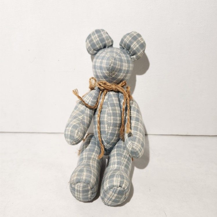 Vintage 8" Stuffed Hand-made Jointed Teddy Bear Keepsake Striped Patchwork