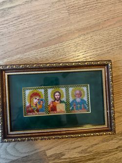 Framed Russian Orthodox Triptych Icon