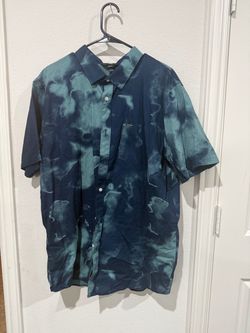 Volcom Mens XXL Tie Dye Short Sleeve Button Down Shirt Blue Cloud Dye Skate
