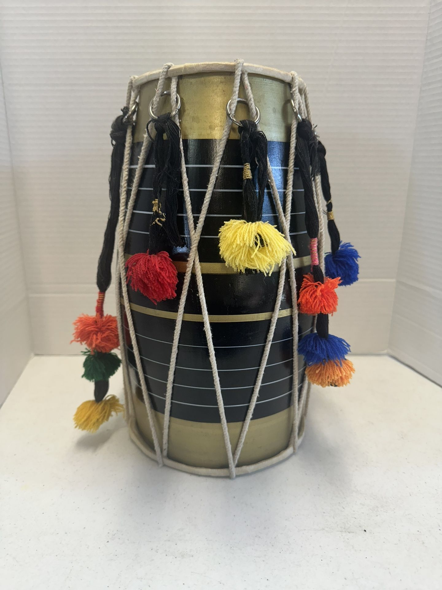 Bongo Drum World Traveler Leather, Wood, Colorful Adjustable Tassels 12"