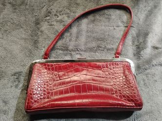 Red Croc-Embossed Leather Clutch Handbag