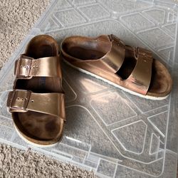Birkenstock Arizona Metallic Rose Gold Sandals Size 38