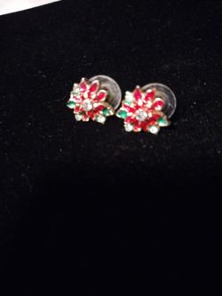 Vtg Gold Tone Enamel/Rhinestone Pierced Earrings 