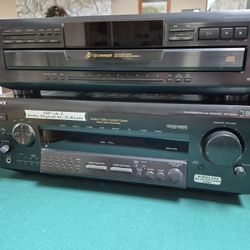 Sony Home Stereo Reciever, 5 Disk Changer, DVD Player, Tape Player And Polk Center Channel Spraker