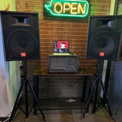 PA System - 500 Watt Mackie 8 Channel Powered Mixer & JBL Mains/Stands - $500 OBO (Denver)
