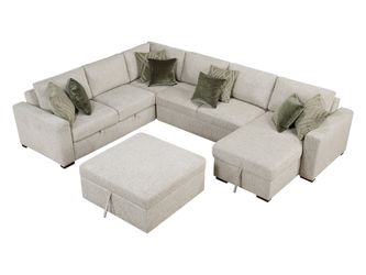 Isla Sand 5-Piece Sectional with Reversible Chaise and Pull-out Bed (Ottoman)