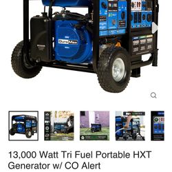 Brand New Open Box DuroMax 13,000 Watt Tri Fuel Portable HXT Generator w/ CO Alert