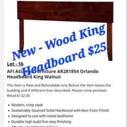 New - Solid Wood King Size Headboard $25