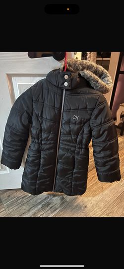 Calvin Klein Little Girls Black Long Sleeve Trim Hooded Puffer Jacket NWT