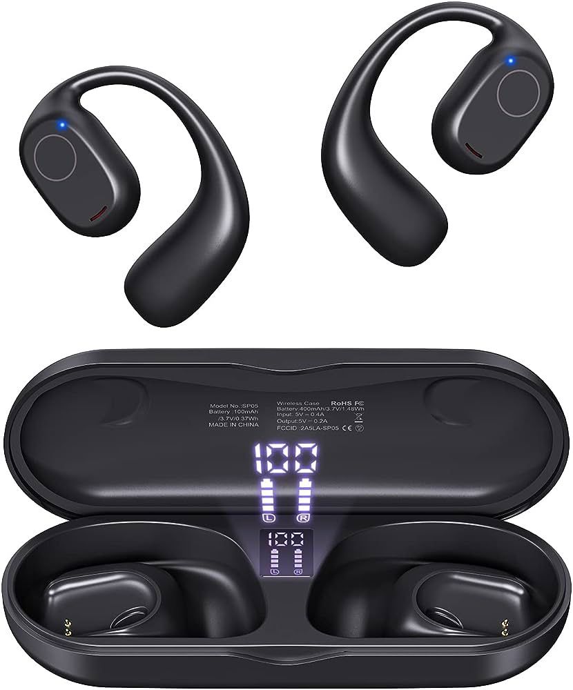 NEW! Open Ear Headphones, Bluetooth 5.3 Wireless Headphones with Digital Display Charging Case 40 Hours Playtime True Wireless Open Ear Earbuds with E