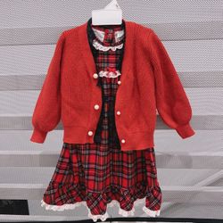 girl dress w shawl set red sweater suit set lace dress cape shrug 2T  Washed with detergent and sanitizer  Comes from pet free smoke free home  Long s