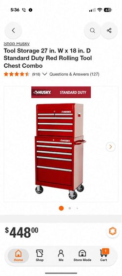 New Husky 27 in. W x 18 in. D Standard Duty Red Rolling Tool Chest Combo. SOLD AS IS