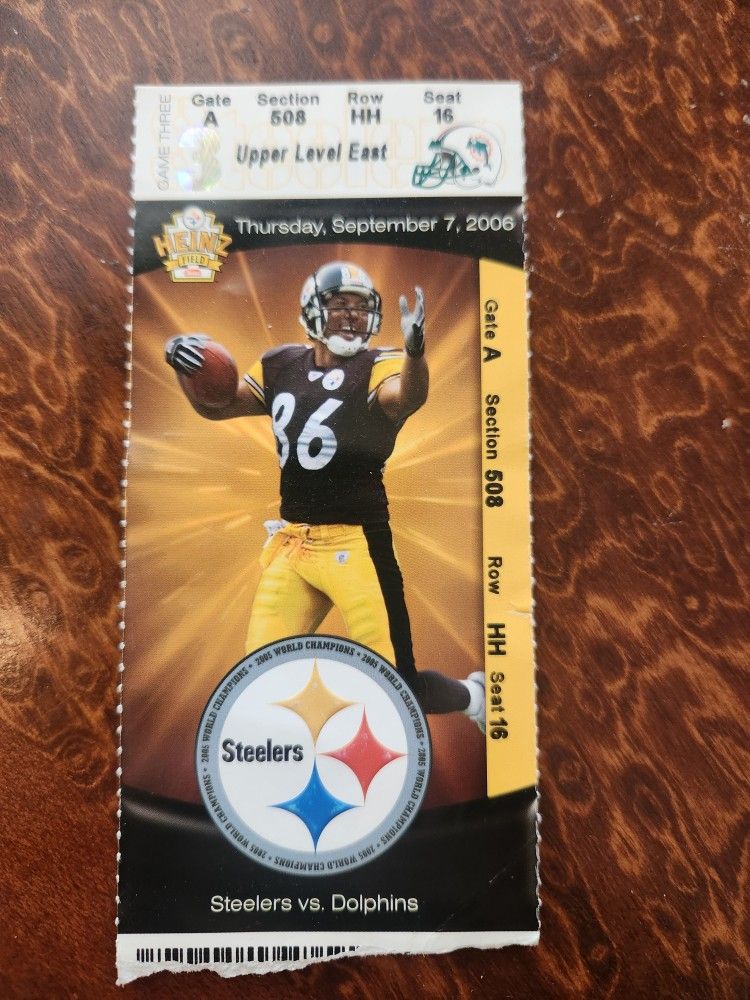 Dolphins AT Steelers 9/7/2006 Ticket Stub HINES WARD on Front Of Ticket