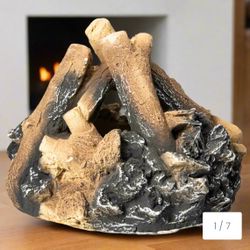 Barton Bonfire Logs Decorative Realistic Flame Large Ceramic Firepit Fireplace