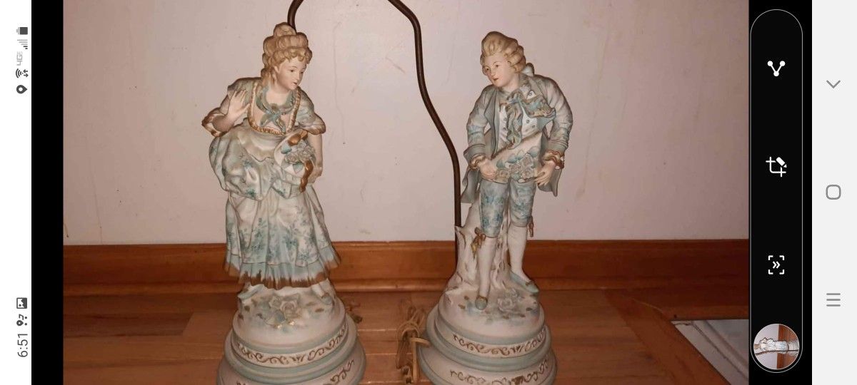 Victorian Porcelain Lamps Large Meissen quality victorian figural lamps - man and woman - Dresden style