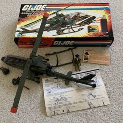 GI JOE ASSAULT COPTER DRAGONFLY (XH-1) #6025 from 1983—COMPLETE SET w/BOX & FIGURE