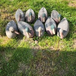 Vintage Hard Styrofoam Duck Decoys (9) with Swivel Heads 