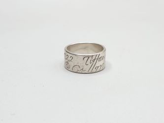 Tiffany & Co. 925 Sterling Silver Wide Ring Script Notes Size 9