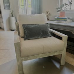 Indoor outdoor Accent Chair with Restorations Hardware seat and back cushion