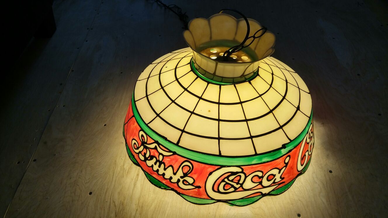 LARGE VINTAGE DRINK COCA-COLA SWAG TIFFANY STYLE LIGHT LAMP SHADE PLASTIC 18"