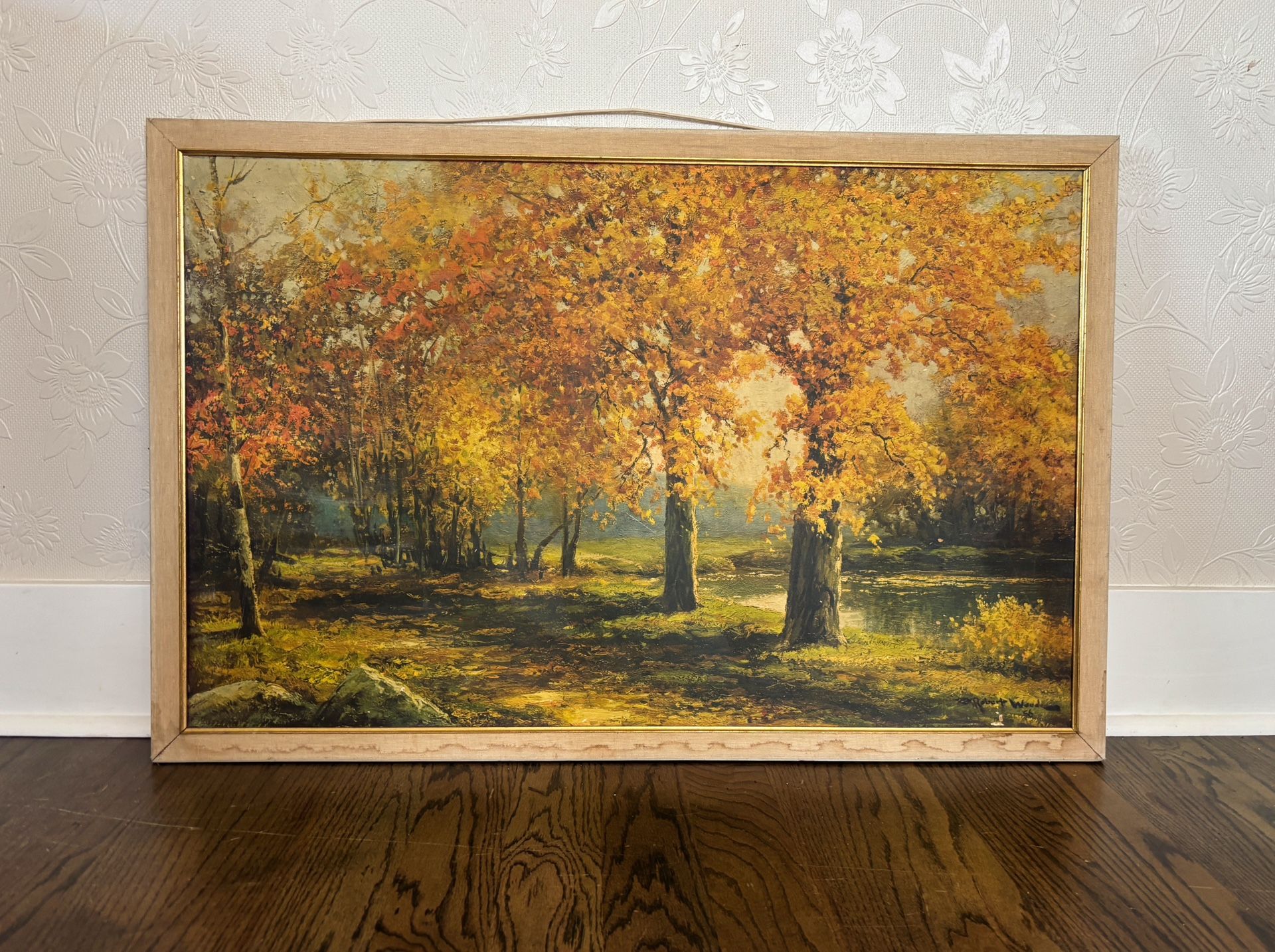 Large Vintage Robert Frost Framed Fall Trees Board Print - 38x25 Inches