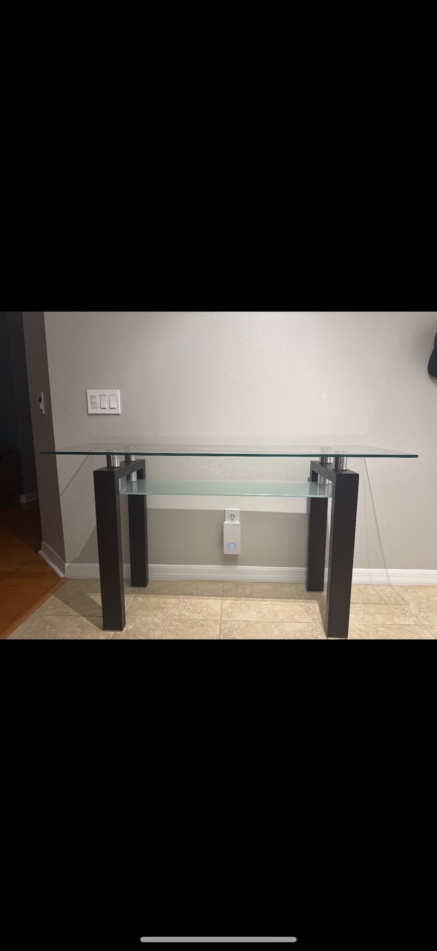Contemporary scan design glass and wood console table