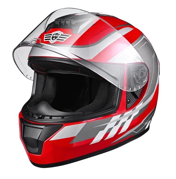 AHR Motorcycle Helmet DOT Motorcycle Helmet Full Face Helmet Red