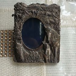 Vintage Silver Plated Photo Frame Landscaping Horses Scene