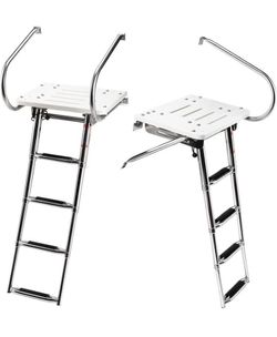 4 Step Platform Under Mount Telescoping Boat Ladder With Hand Rails, Stainless Steel