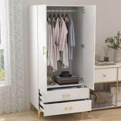 Wardrobe Closet White for Hanging Clothes, Armoire Portable Closet