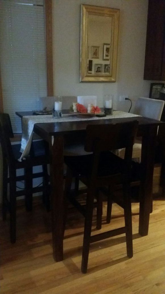 Bar Height wood table and 2 stools