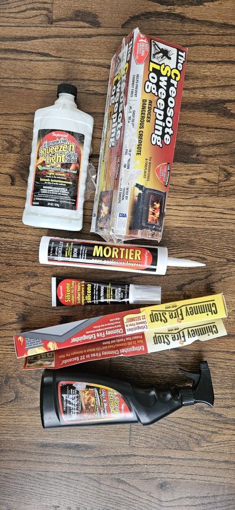 Morter, Silicone, Extinguisher, Creosote Sweeping Log