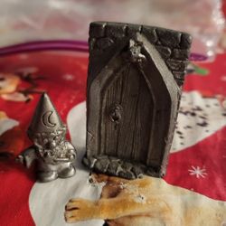 VINTAGE  Pewter Wizard Figurine w/Staff  And Pewter Dungeon Door