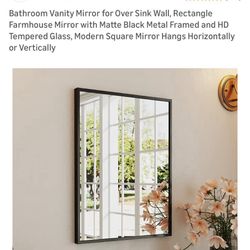 LUSABE Wall Mirror Black Metal Frame 16x 20  Hang Horizontally Or Vertical Tempered Glass New In Box 