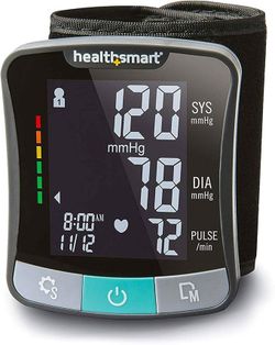 HealthSmart Digital Premium Wrist Blood Pressure Monitor with Cuff That Measures Pulse Heartbeat and High or Low BP, 120 Reading Memory Stores Up to 6