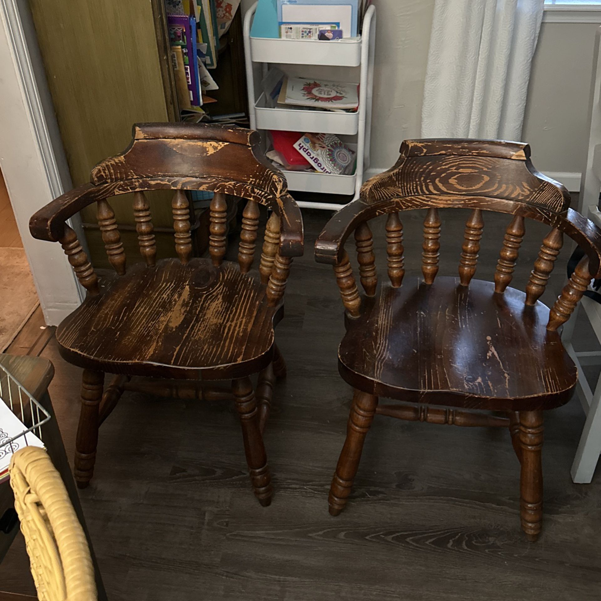 2 Vintage Wooden Chairs 