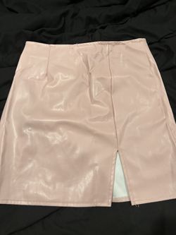 baby pink leather skirt