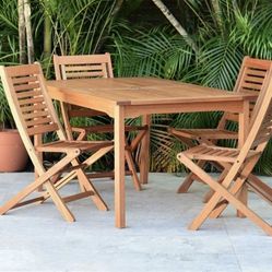 BRAND NEW Open Box 5 Piece 100% FSC Solid Wood Patio Dining Set With Table And Chairs | Ideal Furniture Set For Outdoor
