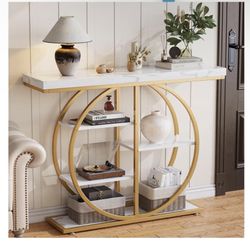 41.3" Console Table for Entryway, Industrial Hallway Sofa Table with Storage Shelves, Narrow Accent Decor Living Room Furniture with Circle Base for F