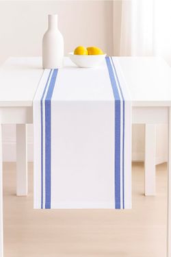French Striped Table Runner 90 inches Long Stripe Runner 14 x 90 Inch 100% Cotton - Durable Washable Fabric for Spring Easter Summer Table Decor - Blu