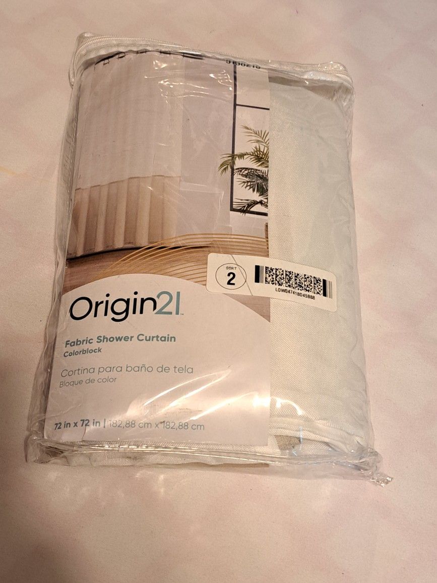Shower Curtain Fabric By Origin21 White & Gray 72" X 72" NEW!