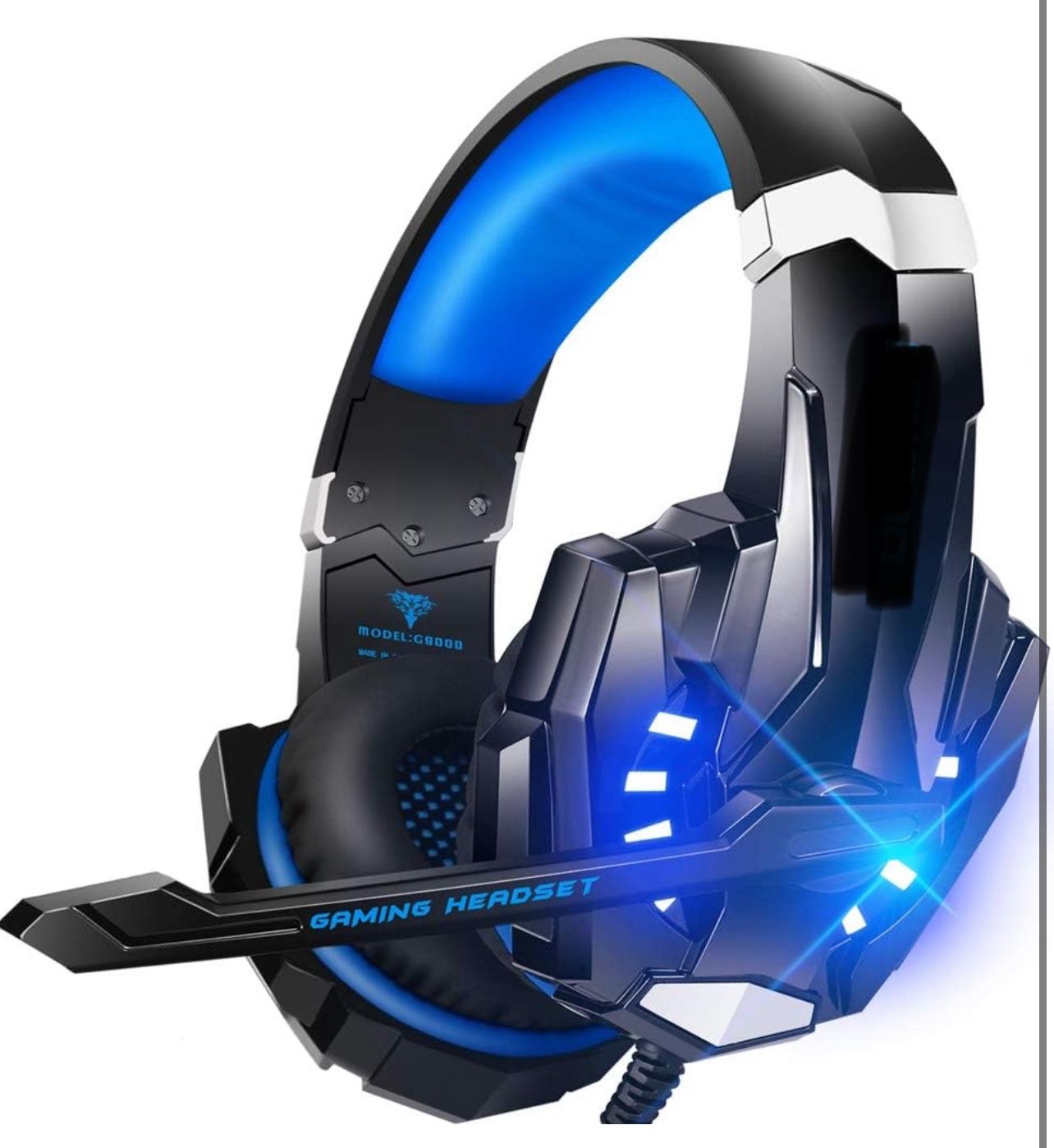 G9000 Stereo Gaming Headset for PS4 PC Xbox One PS5 Controller, Noise Cancelling Over Ear Headphones with Mic, LED Light, 7.1 Surround Sound, Soft Mem