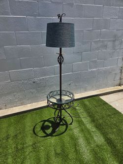 Lamp with Glass Table and Blue Shade