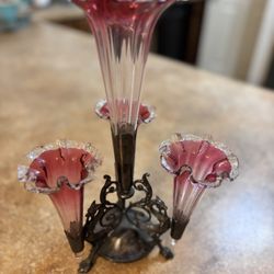 Antique Cranberry Glass Candle Holder