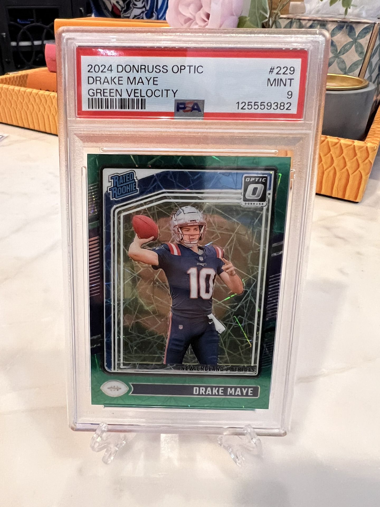 2024 Drake Maye Donruss Optic Green Rookie Velocity PSA 9