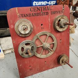 Vintage Central Display Stand Machinery Factory Antique Pulley Wheel 