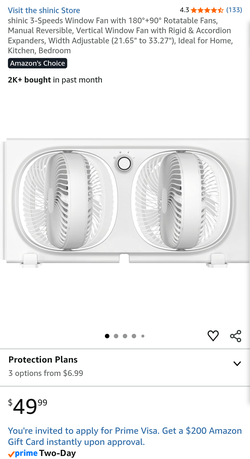 Shinic 3-Speeds Window Fan with 180°+90° Rotatable Fans